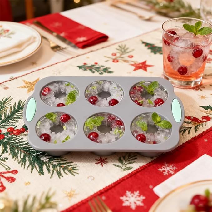 Wreath Ice Mold, Silicone Wreath Ice Cube Tray and Snowflake Mold Set, Flexible Silicone Mold for Wreath Ice Cubes Donuts, Soap & Chocolate, Easy Release (A)