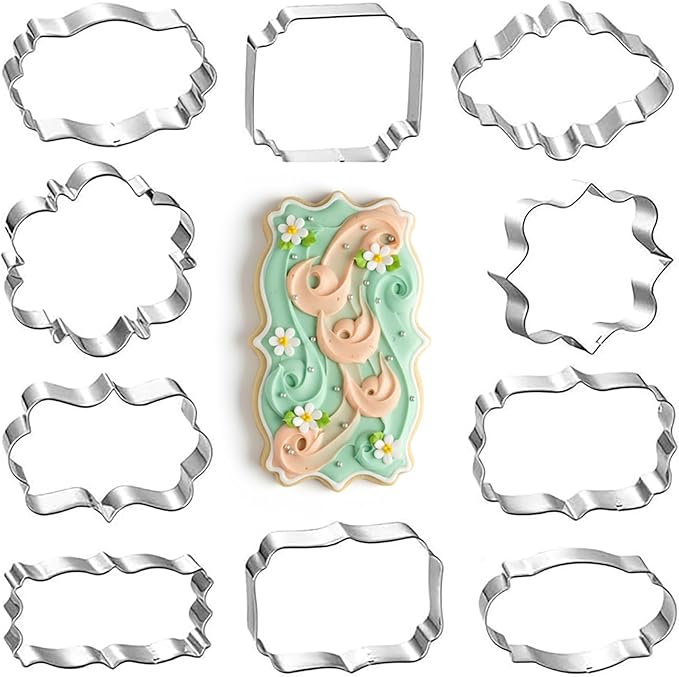 10 Pcs Plaque Frame Cookie Cutters Set Stainless Steel Geometric Shape Molds for Sugar Cookies Fondant Biscuit Baking Supplies Wedding Party Pastry Decoration Tools Clay Crafting Kit