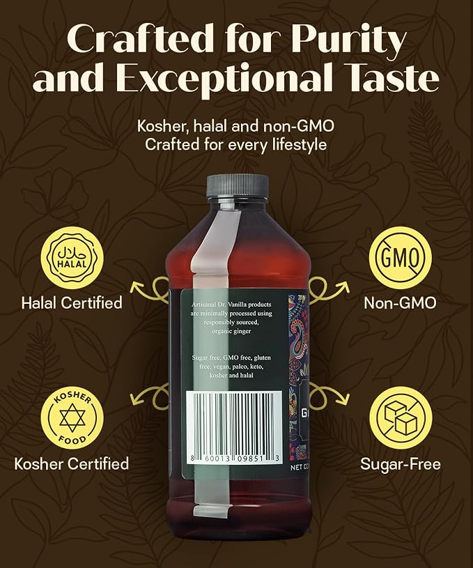 Organic Ginger Extract, 16 fl oz - sugar‑free, GMO‑free, gluten‑free, vegan, paleo, keto, kosher, and halal