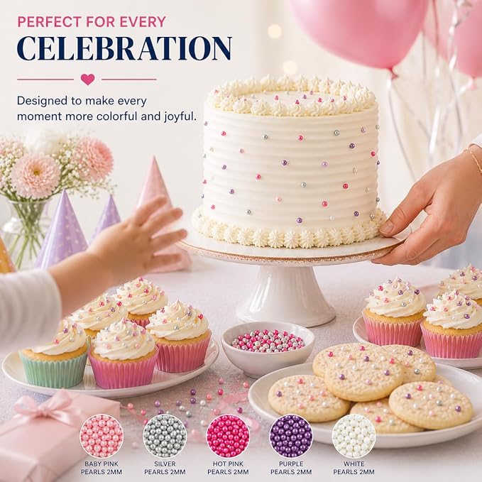 Confect Pretty Princess Pearl Sprinkles – 5 Pack Dragees Mix (Baby Pink, Silver, Neon Pink, Purple & White) – Elegant Cake & Cupcake Decorations – Vegan, Gluten-Free, Nut-Free, Soy-Free, Dairy-Free, Palm Oil-Free , Dye Free, No Artificial Dyes- 5 Oz