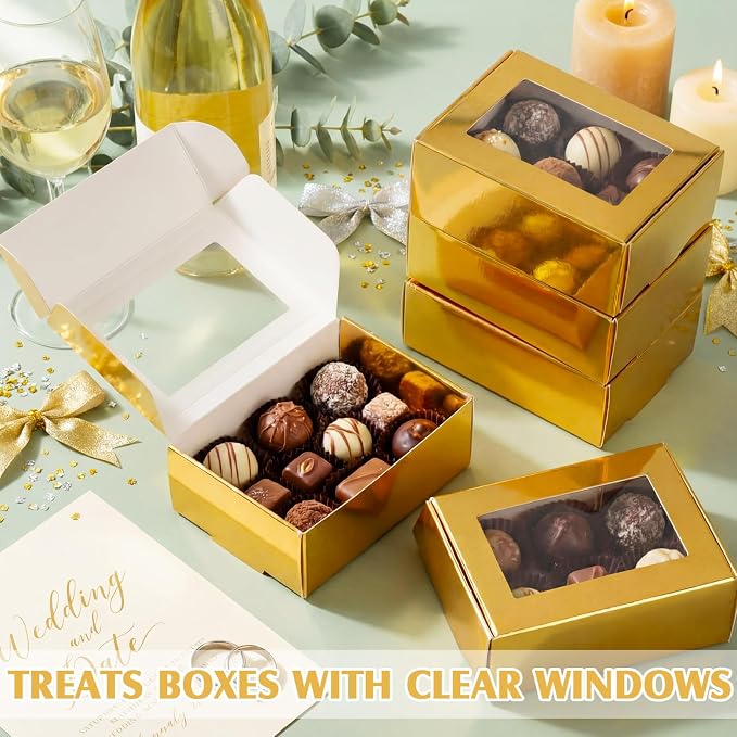 Zonon 60 Pcs Soap Boxes for Homemade Packaging, Mini Kraft Boxes with Window for Bakery Candy Soap Making Gift Packaging, 3.7x2.6x1.4 Inch (Light Gold)