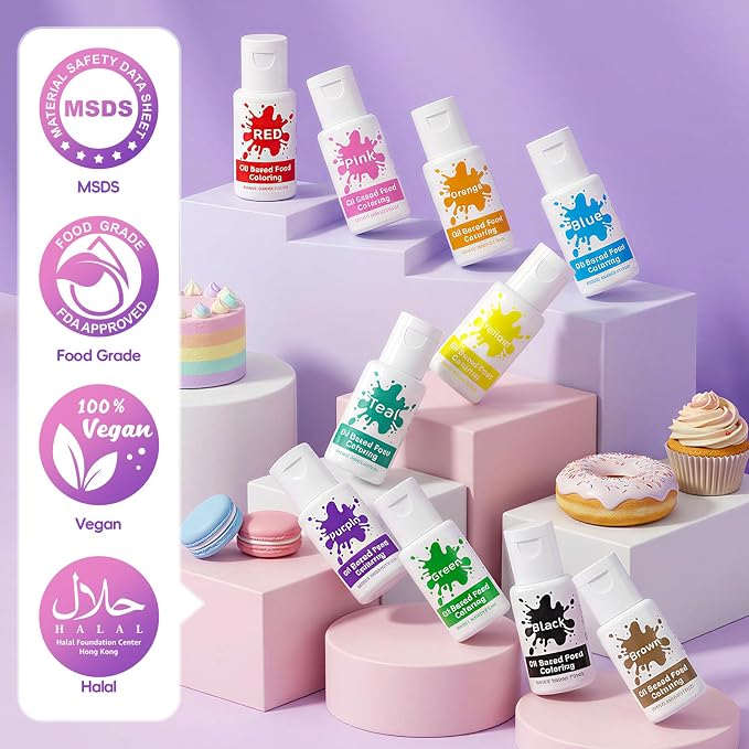 Oil Based Food Coloring for Chocolate - 20ml X10 Colors Edible Food Dye for Sugar Candy Melts Oil Frosting Icing Dye for Backing Cookies Fondant Food Color for Cake Decorating - 0.7 Fl. Oz/Bottles
