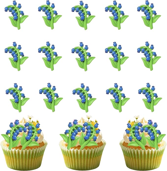 15PCS Flower Birthday Cupcake Toppers Picks for Grape Hyacinth Cupcake Toppers Baby Shower Decor for Girls Women, Baby in Bloom Spring Floral for Garden Theme Party