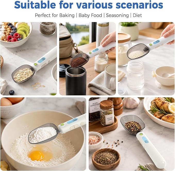 Digital Measuring Spoon Scale Rechargeable - 0.1g High Precision Gram Measuring Spoon with Level Bubble, g/oz/ml Multi-Unit Digital Spoon Scale for Baking Coffee Cooking Pet Food & Weight Control