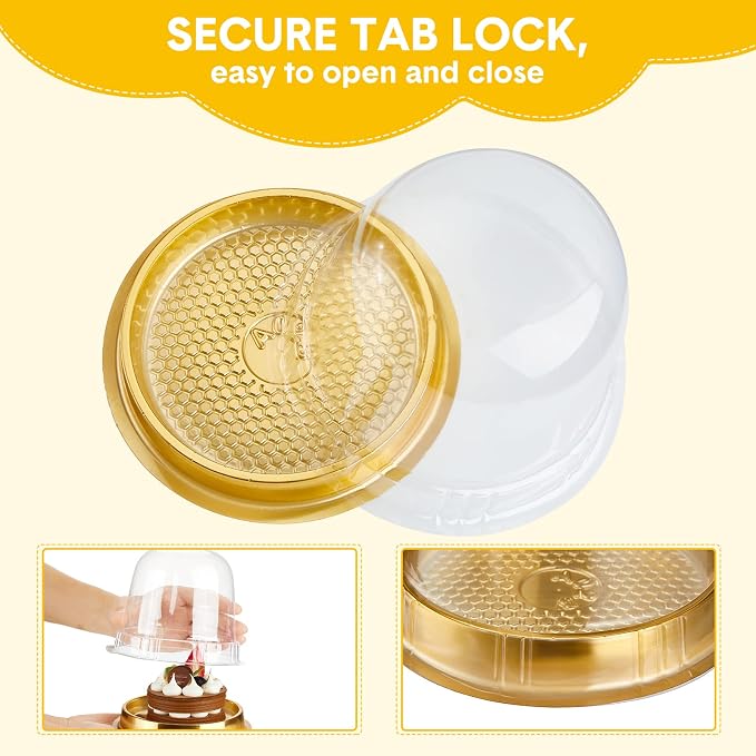Mimorou Individual Cupcake Boxes Clear Plastic Cupcake Containers Disposable Single Holder with Lid Tall Cake Carrier 5.3 Inch Diameter 4.3 Inch Height with Stickers for Wedding(Gold,200 Pcs)