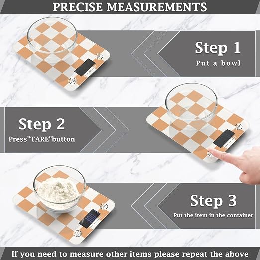 Checkered Orange and White Food Scale Kitchen Scale for Baking Cooking Digital Food Weighing Measuring Scale Small Waterproof Electric Food Scales Grams and Ounces for Weight Loss