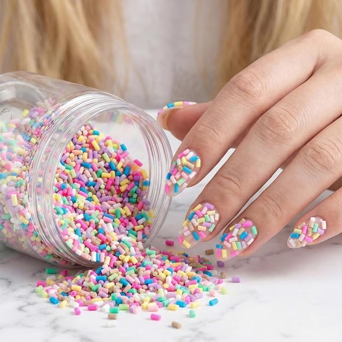 100g Mini Fake Candy Sprinkles, 3mm Polymer Clay Slices Sprinkles for Nail Art, Non-Edible Slime Clay Slices Charm Supplies for Party Wedding Decoration DIY Crafts- Mixed Colors