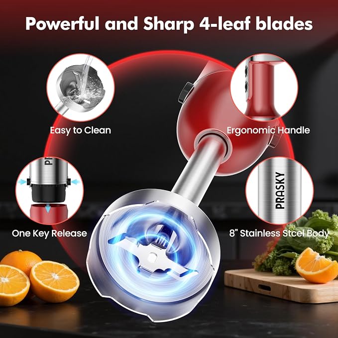 Immersion Blender Powerful Four Blades, Hand Mixer 5-in-1 with 20-speed, 1200W One-button Disassembly and Washing, Suitable for Kitchen Making Soups, Protein Shakes and Baby Food
