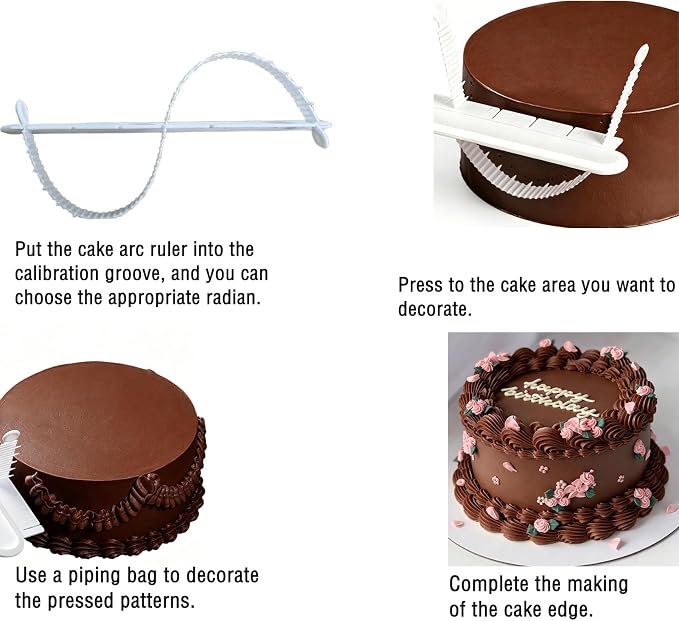 4pcs Stainless Steel Cake Scraper Smoother Cake Arch Guide Tool Double-Sided Cake Scraper with Patterned Edge Butter Cream Metal Scraper Fondant Cake Arc Ruler Cake Decorating Tools