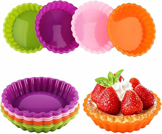 8pcs Silicone Mold Pie Pan, Non Stick Mini Quiche Molds Cupcake Muffin Baking Cups, Round Mini Tart Pan, Small Pie Baking Pan Tart Molds for Baking, Random Color(Random Color)
