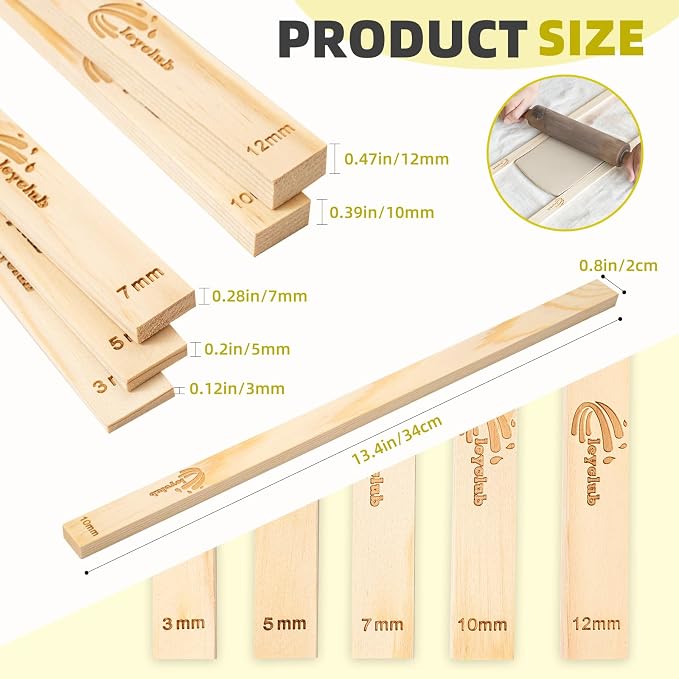 Pottery Rolling pin Guides, Clay Tools, 5-Size Mud Stick Guide for Precise Clay Thickness, Premium Pottery Tools for Hobbyists & Ceramic Artists (13.4inch)