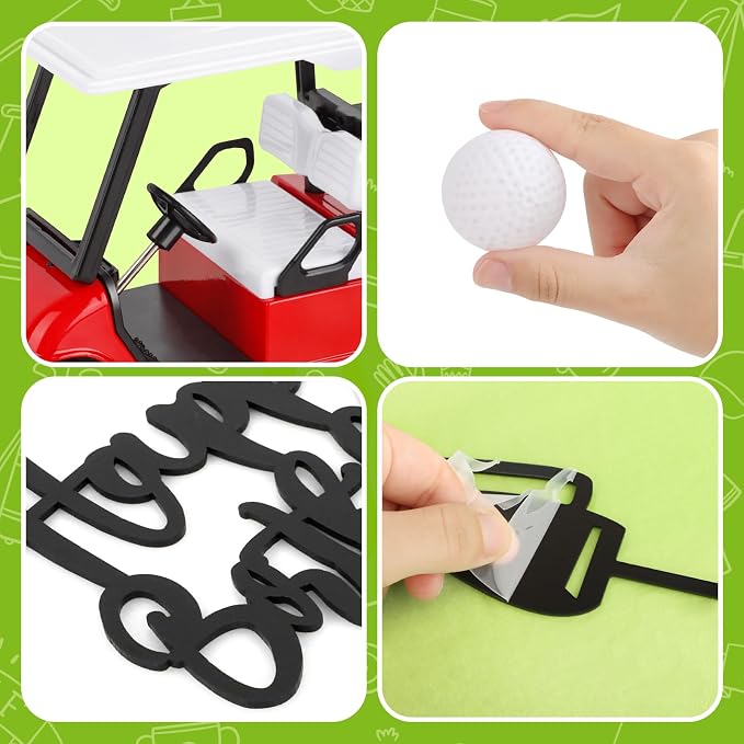 Hooqict 21 Pieces Golf Cake Decorations with Mini Cart, Ball, Clubs, Red Flag Golf Cake Toppers & Cupcake Toppers for Men Sports Themed Birthday Party Decorations Supplies