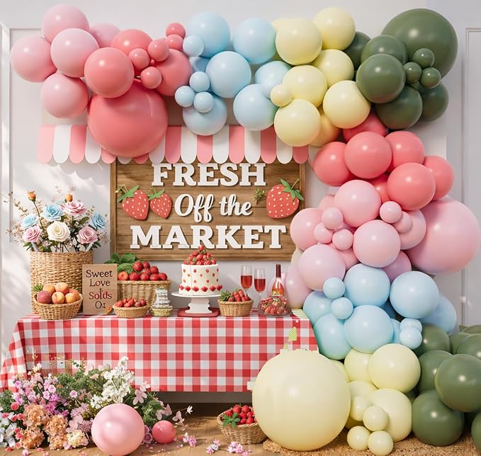 Green Pink Yellow Blue Balloon Arch Garland Kit for Fresh Off the Market Bachelorette Bridal Shower Locally Grown Baby Shower Farmers Market Party Decorations