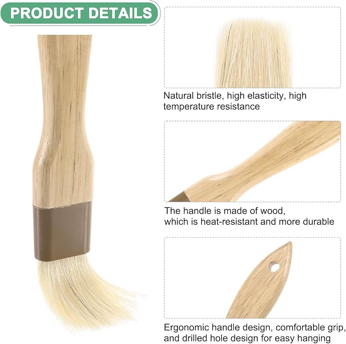 M METERXITY 2-Pack Pastry Brush, Wooden Handle Natural Bristle Basting BBQ Oil Brush for Cooking/Barbecue/Kitchen [1"]