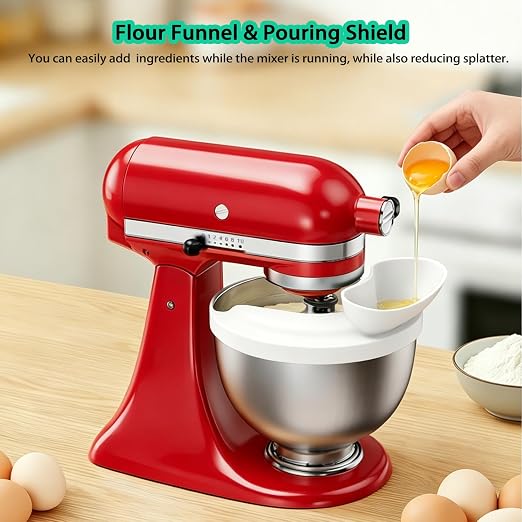 Silicone Flour Funnel with Pouring Shield for KitchenAid 4.5-5QT Mixer