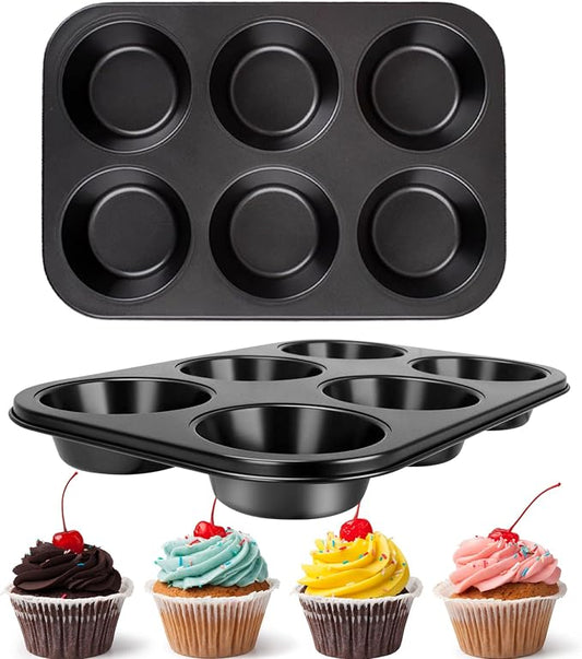 Jumbo Muffin Pan 6 Cup, 2-Pack Nonstick Extra Large Muffin Tin for Baking, Durable Non-Toxic Carbon Steel, 3.35'' Diameter, 1.6'' Muffin Mold, Jumbo Cup Design
