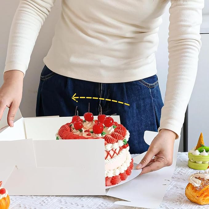 12x12x12 Cake Boxes Tall Cake Boxes White 2 Tier Bakery Cake Transport Container with Window for Weddings Birthdays Decorating with Ribbons, 2 Pack