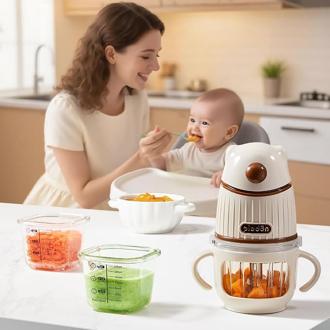 Baby Food Maker with Glass Bowl& 316 Stainless Steel Blades, Baby Food Processor for Infants 6+ Months, BPA-Free One-Step Blender for Homemade Stage 1 2 3 Puree, Dishwasher Safe, White