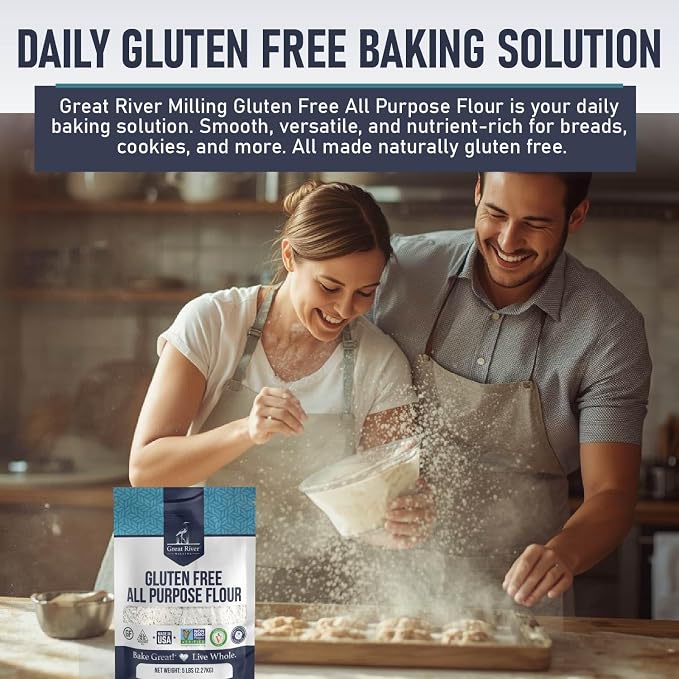 Great River Milling Gluten Free All Purpose Flour | Made from All Purpose Gluten Free Baking Alternative Ingredients | Non-GMO, Glyphosate Free, Kosher, Vegan Certified | 5 Lb