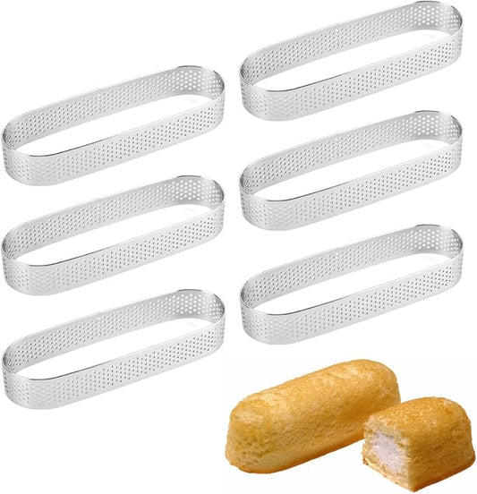 Oval Tart Ring 304 Stainless Steel 6pcs Thickened Perforated Pastry Cake Ring Mold for Baking Nonstick Fruit Tarte Crust Tools - 5 inch (13cm)