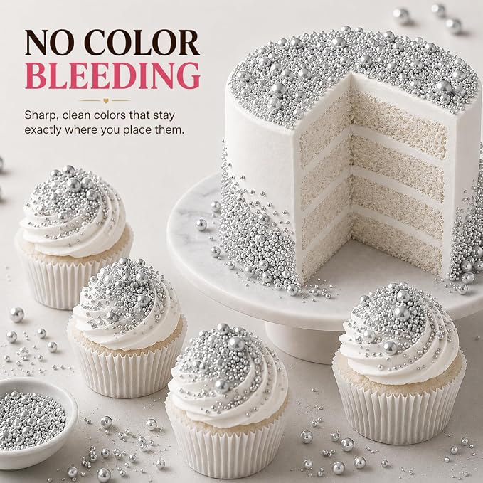Confect Pearl Sprinkles | Assorted pack of 5 Shimmering Sliver Disco Ball Christmas, Birthday & Celebration Sprinkles | Mix Silver Pearl Dragees - Vegan, Gluten-Free, Nut-Free, Soy-Free, Dairy-Free, Palm Oil-Free, No Artificial Dyes - 5 Oz