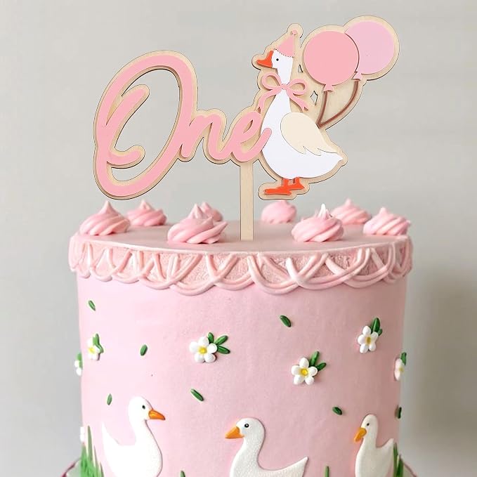 One Silly Goose 1st Birthday Cake Topper - Silly Goose First Birthday Decorations,Baby Girl 1st Party Decor (pink)