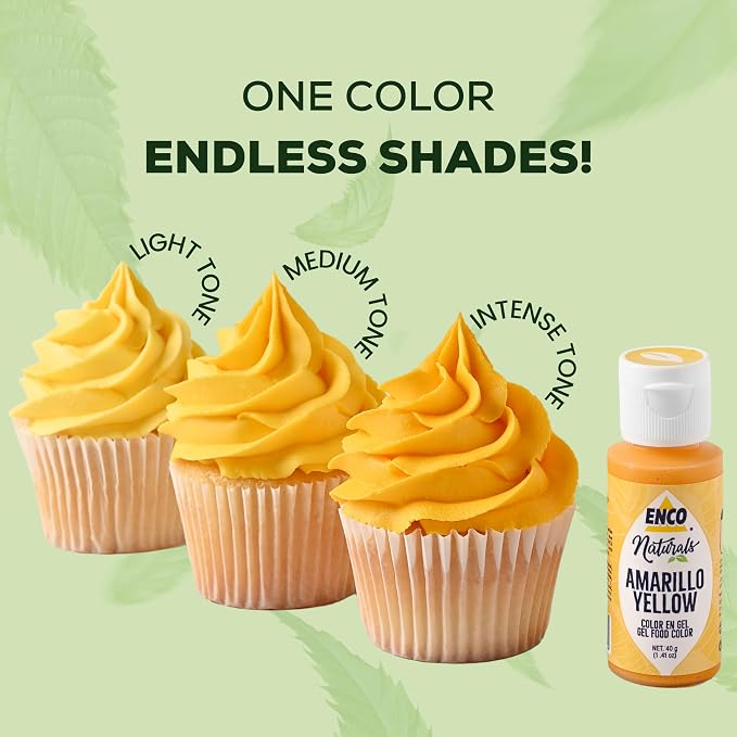 ENCO Natural Food Coloring Gel Yellow (1.41 oz) – No Artificial Dyes, Vibrant Colors for Icing, Buttercream & Fondant – Kosher & Vegan Colors – Baking & Cake Decorating