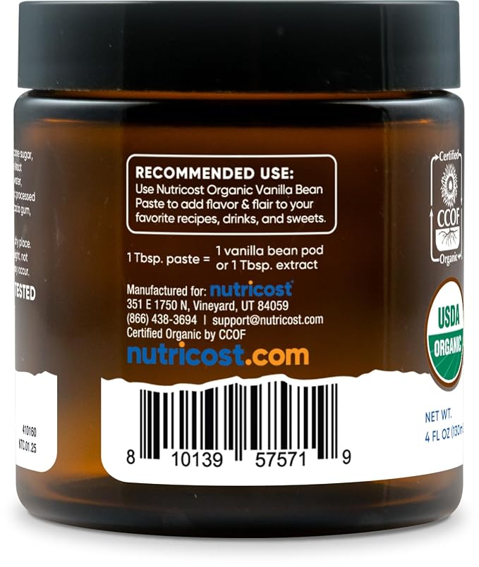 Nutricost Organic Madagascar Vanilla Bean Paste (4 oz) - Vanilla Bean Paste for Baking and Cooking, USDA and CCOF Organic, GMO-Free, Gluten-Free