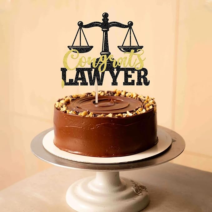 1 Pack Congrats Lawyer Cake Topper Glitter Class of 2026 Law School Survivor Cake Pick 2026 Graduation Cake Decorations for 2026 Lawyer Graduation Party Supplies Black Gold