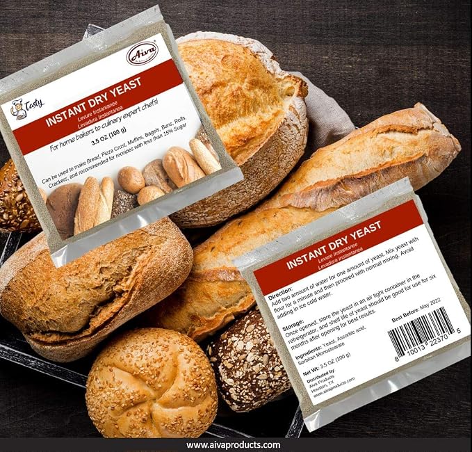AIVA Instant Dry Yeast | Fast Acting Instant Yeast | Perfect for Baking Cake, Bread, Pizza and Sweet Dough, Non GMO, Vegan 3.5 OZ (Pack of 2)