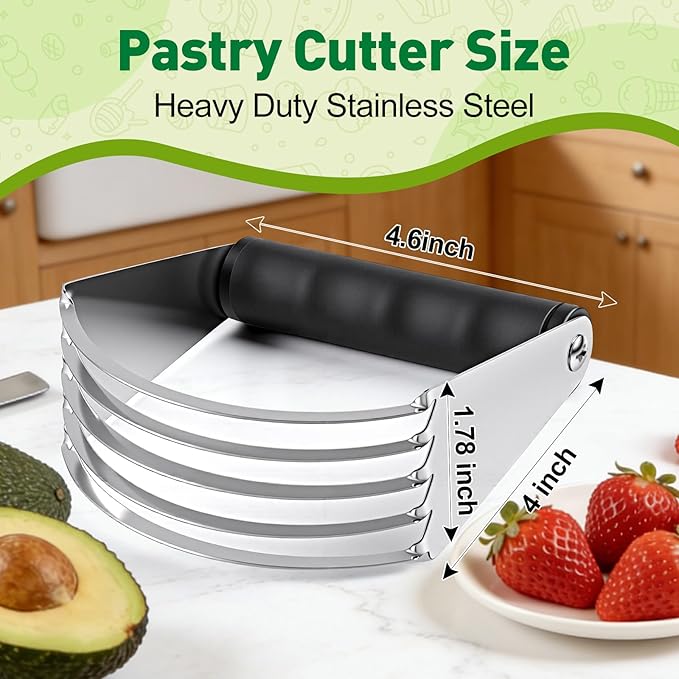 Ninsula Pastry Cutter Set, Stainless Steel Professional Pastry Blender with Biscuit Cutter, Heavy Duty Dough Blender with Soft Grip for Easy Mixing(Black)