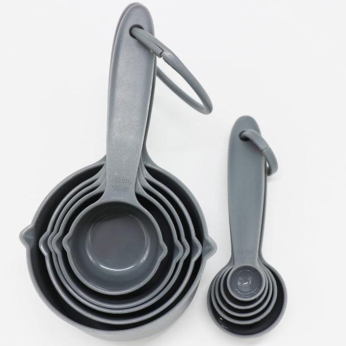 Measuring Cups and Spoons Set, Dry & Liquid Grey Plastic Measuring Cups Spoons Set 10, Metric &US 5 Measure Cup & 5 Spoon, Measure Cups Measurement Spoons for Baking & Kitchen