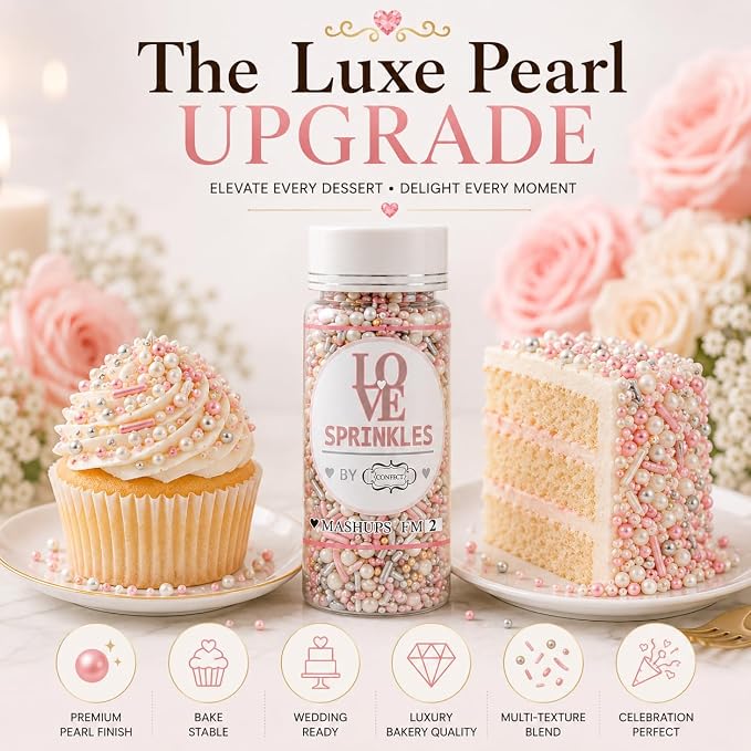 Confect Fusion Pink & Silver Sprinkles Mix - Pearl Sugar Cake Decorations, Dessert Toppings, Edible Confetti | Vegan, Gluten-Free, Nut-Free, Soy-Free, Dairy-Free, Palm Oil-Free- 4.2 Oz