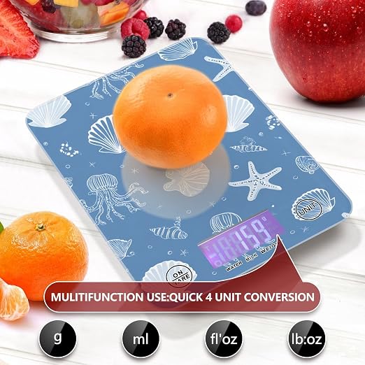 Food Scale Kitchen Scale for Baking Cooking Digital Food Weighing Measuring Scale Small Waterproof Electric Food Scale Simple Seashells Starfish Blue