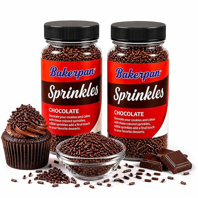 Bakerpan Chocolate Sprinkles for Ice Cream - 8.6 oz Chocolate Jimmies Sprinkles for Cake Decorating, Donuts, Cupcakes & Brownies | Kosher, Gluten-Free, Made in USA