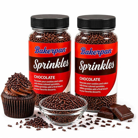 Bakerpan Chocolate Sprinkles for Ice Cream - 8.6 oz Chocolate Jimmies Sprinkles for Cake Decorating, Donuts, Cupcakes & Brownies | Kosher, Gluten-Free, Made in USA