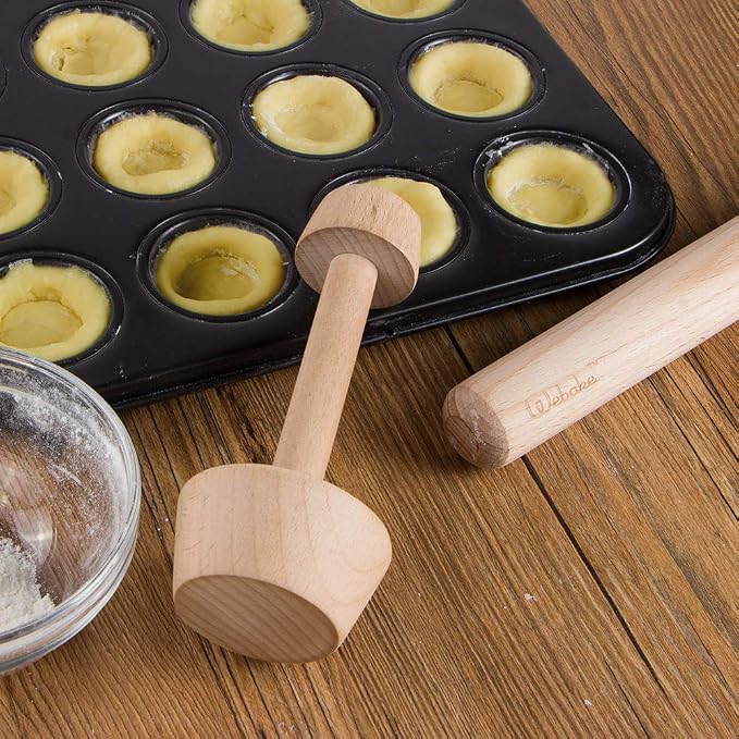 Webake Wood Rolling Pin and Tart Tamper Set,12 Inch Dough Roller for Baking Pie Shell Cookies Pasta Ravioli and Pastry