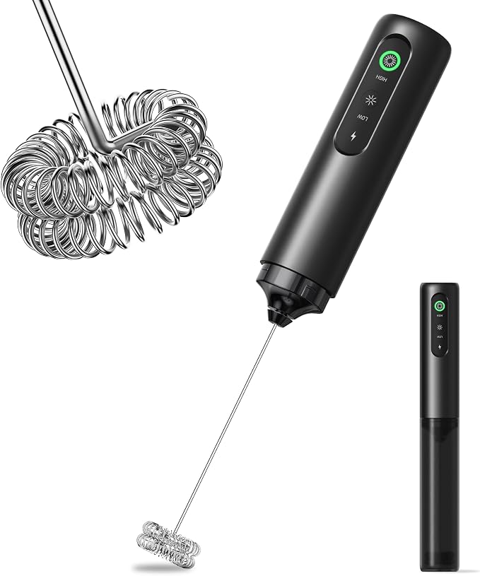 Rechargeable Milk Frother Hanheld 2 Speed, Frother Wand Drink Mixer Handheld Coffee Stirrers Electric Frother for Coffee Mixer Wand -Black
