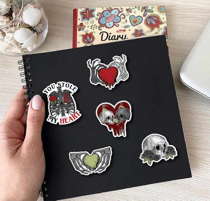 Gothic Skeleton Love Stickers Pack, 20pcs Dark Romantic Skull and Rose Gothic Girl Style Waterproof Stickers Vinyl Decals for Journals, Laptops, and Scrapbooks