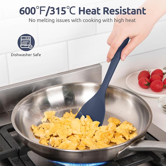 U-Taste 600ºF High Heat 11.38in Silicone Large Spatula and 600ºF Heat Resistat Spatula Spoon Flexible Silicone Cooking Scoop Spoonula (Midnight Blue)