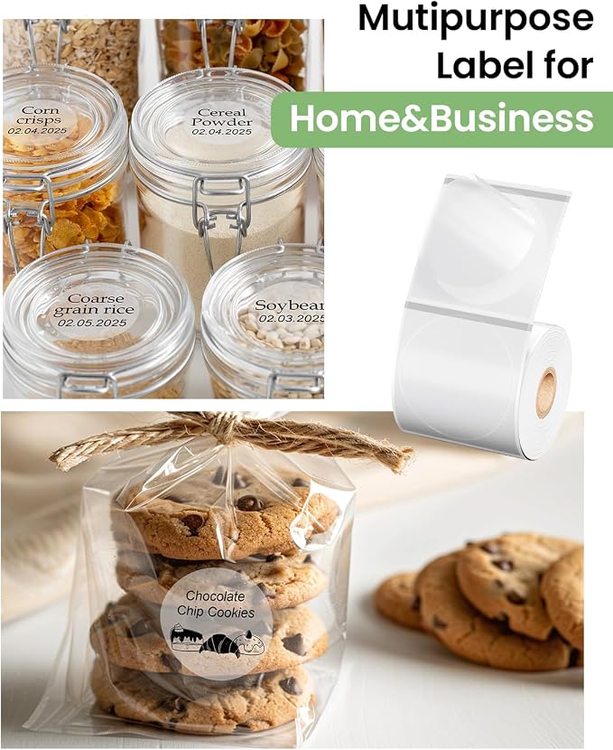 Phomemo Labels - 3 Rolls Frosted Clear Round Label for M110/M100/M220/M108/M250/M160 Label Maker, 1.96" x 1.96"（50x50 mm）,Self-Adhesive Paper for Barcode/Address/Mailing/Logo/Business Home Tag