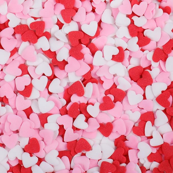 Heart Sprinkles For Cake Decorating, Red Pink and White Edible Heart Shaped Sprinkles, Christmas Valentines Sprinkle Candy for Baking, Ice Cream, Cookies, Cupcake Topper
