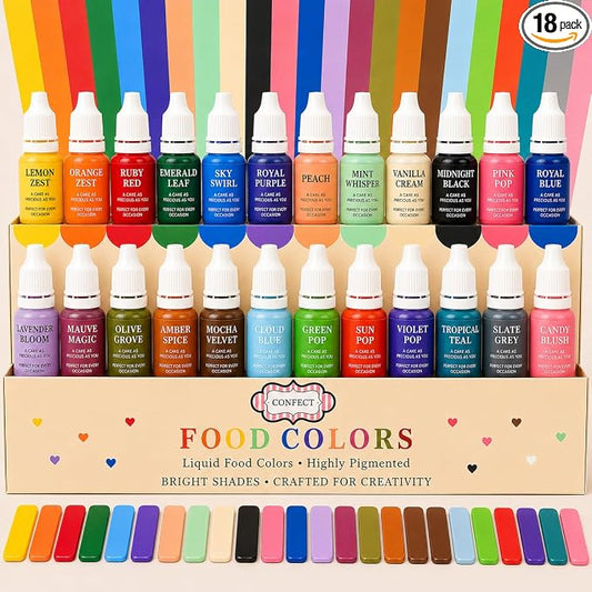 Confect Master Artist Water Color Food Coloring Set – Highly Pigmented Oil Based Food Colors for Cakes, Buttercream, Drinks, Popsicles & Baking – 24 Pack × 10mL
