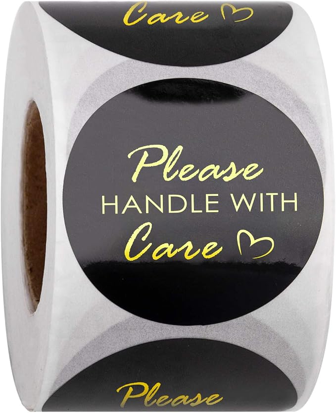 WRAPAHOLIC 2 Inch 500 Total Labels - Please Handle with Care Stickers - Gold Foil Business Thank You Stickers, Shipping Stickers for Party Decorations and Craft