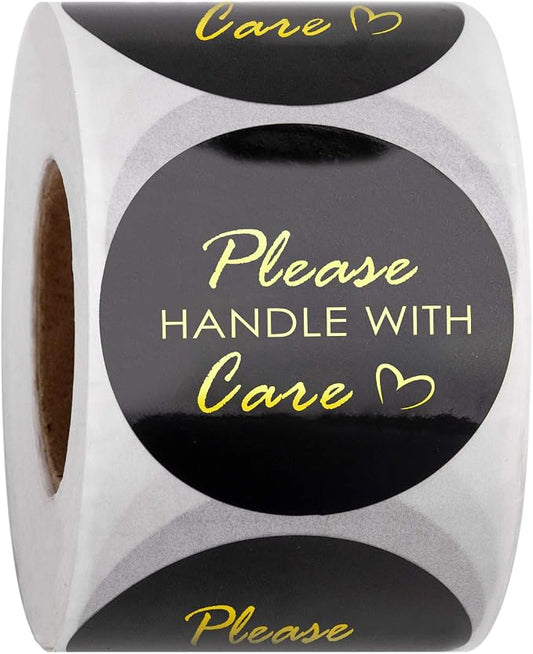 WRAPAHOLIC 2 Inch 500 Total Labels - Please Handle with Care Stickers - Gold Foil Business Thank You Stickers, Shipping Stickers for Party Decorations and Craft