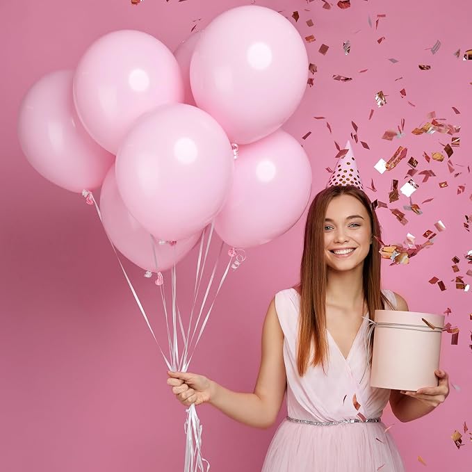 Jobkoo Pastel Pink Balloons 12 Inch, 100 Pack Baby Pink Balloon Light Pink Latex Balloons Matte Pale Soft Macaron Pink Helium Balloons for Gender Reveal Baby Shower Princess Birthday Party Decorations