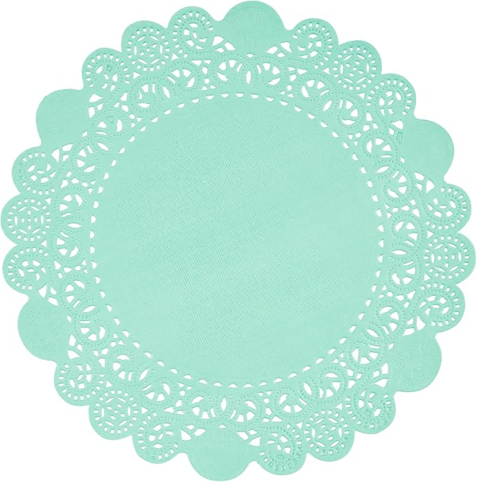 Pastry Tek 8 x 8 Inch Paper Lace Doilies, 4000 Disposable Table Doilies - Elegant Lace Finish, Long Lasting, Teal Paper Doily, for Pastries, Cupcakes, Desserts - Restaurantware