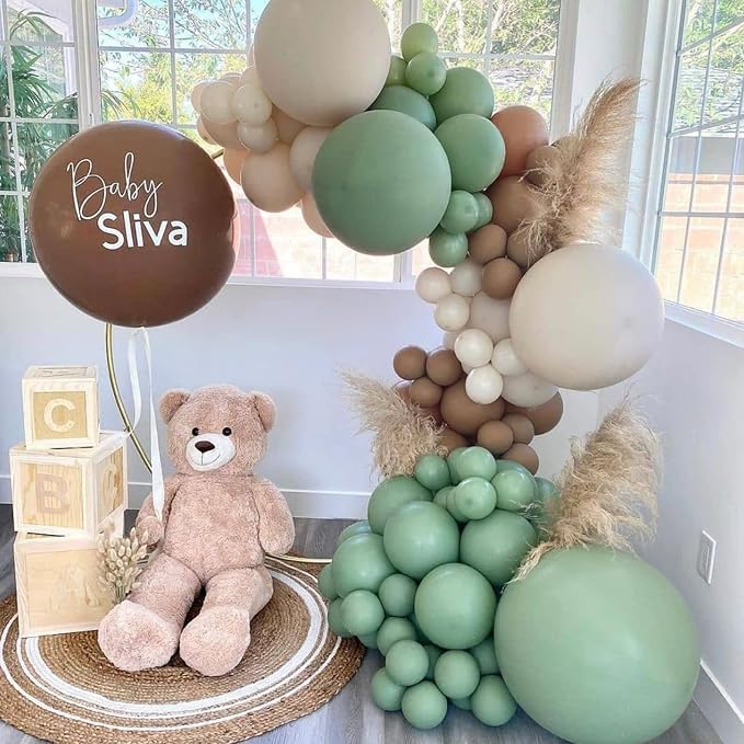 Voircoloria 130pcs Sage Green Balloons Different Sizes 18" 12" 10" 5" Olive Green Balloons for Birthday Graduation Baby Shower Wedding Anniversary New Year Party Decorations