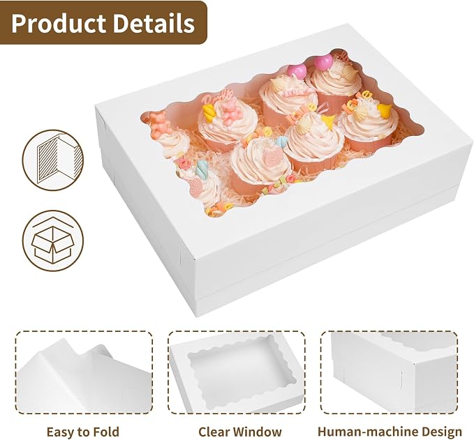 Moretoes 20pcs 14x10x4in Sheet Cake Boxes, White Rectangle Quarter Bakery Boxes with Window, for Cake Pastry Baking Donuts Cupcake Pie Packaging