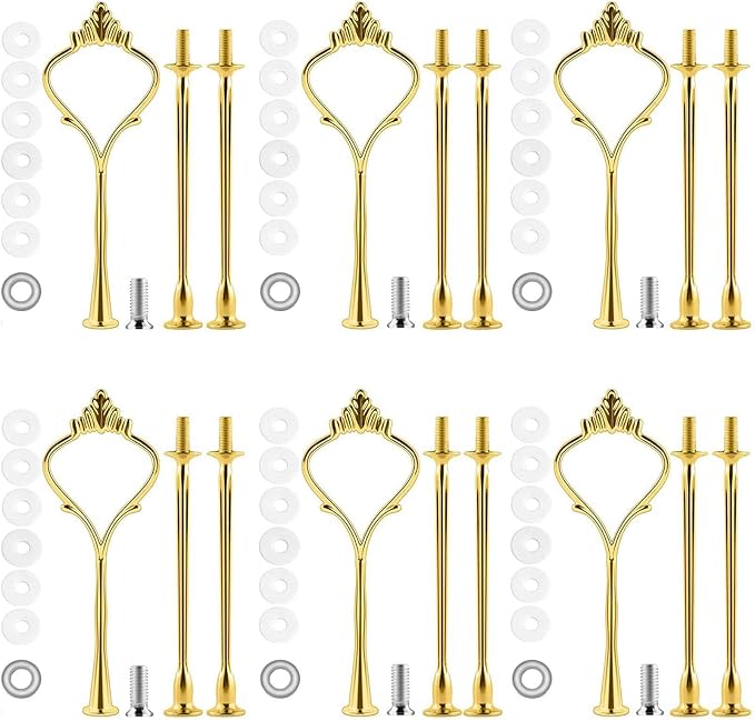 BetterJonny 6 Sets 3 Tier Cake Plate Stand Stand Handle, Cake Stand Hardware Handle Fittings Hardware Holder for Wedding and Party Making Dessert Platter Stand（Gold）